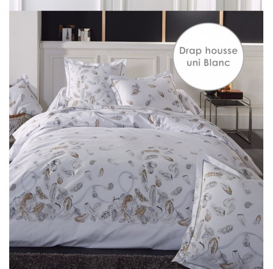 Tradilinge drap housse percale plumes