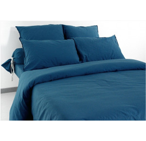 Drap housse en Coton Bleu 2x80x200 cm PERCALE MONTELEONE