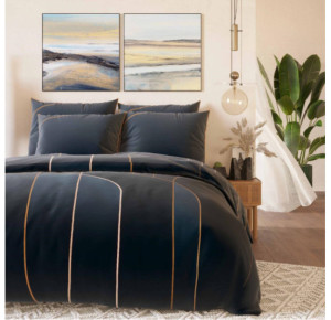 Parure de Couette Imprimé Double Face 240x220 cm + 2 Taies d'oreiller 65x65 cm Volant Plat Piqué - 100% Percale Pur Coton