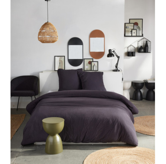 Parure de Couette 240x240 cm + 2 Taies d'oreiller 65x65 cm Gaze de Coton Fusain