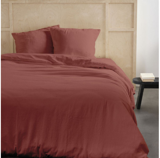 Parure de Couette + 1 Taie d'oreiller 65x65 cm Gaze de Coton Terracotta