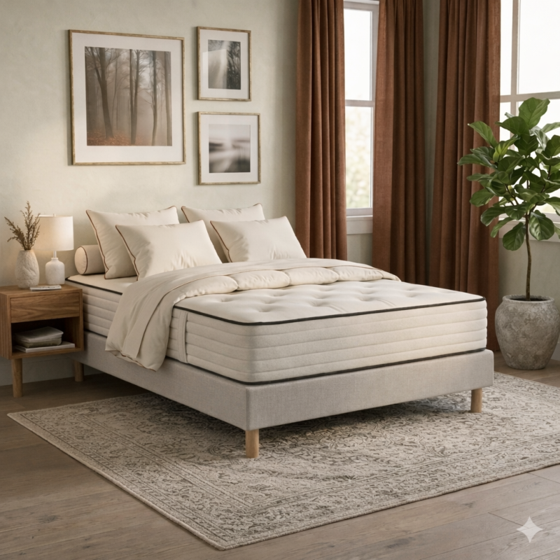 Essenzia Ensemble Matelas RessortsGRAND PALAIS 3000 + Sommier tradition Graphic 19 cm + Pieds