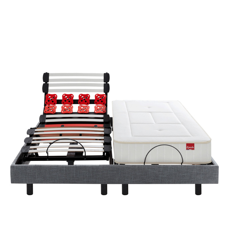 Epeda Ensemble lit électrique Matelas RessortsBALADE ENVELOPPANT + sommier ESCAPADE + pieds