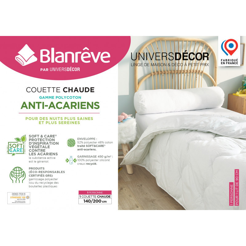 Coton Pur Couette très chaude Confort anti-acariens