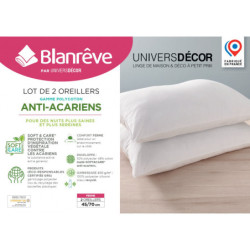 Coton Pur Lot de 2 oreillers Confort anti-acariens