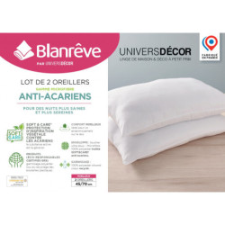 Coton Pur Lot de 2 oreillers Douceur microfibre anti-acariens