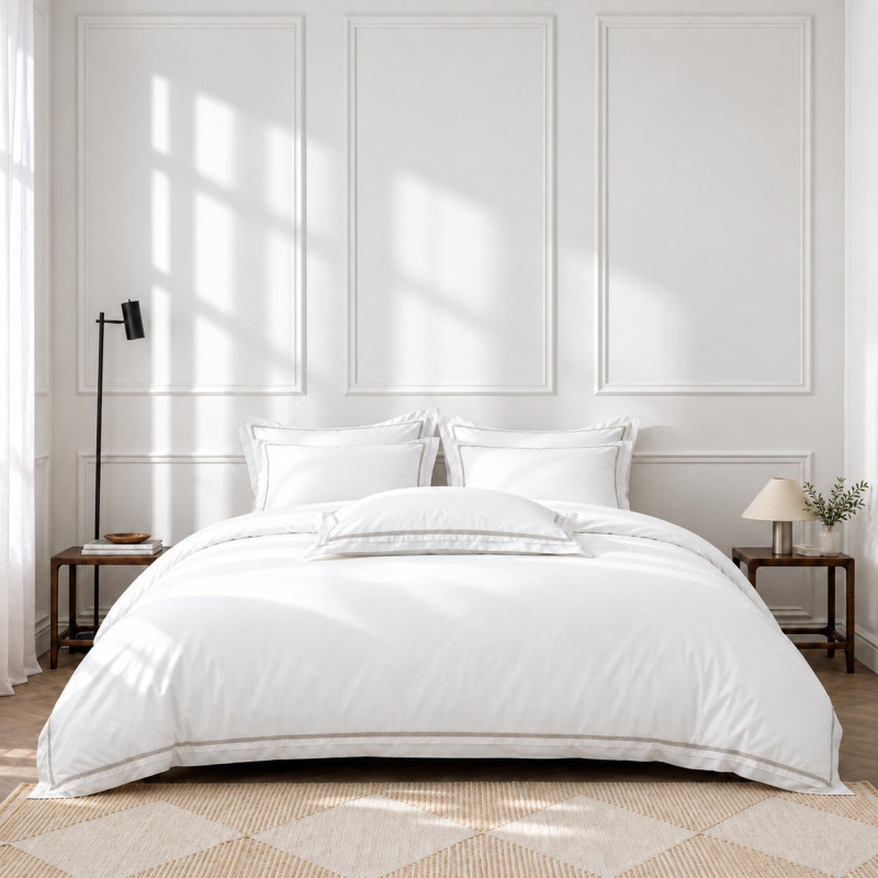Coton Pur Parure de couette satin de coton brodé Autrefois