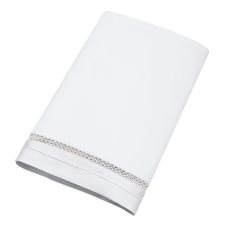 Drap plat – Satin de coton 120 fils brodé – Autrefois Neige 240x300