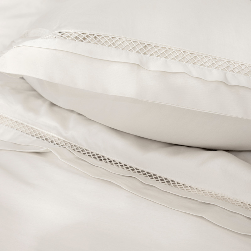Coton Pur Taie d'oreiller satin de coton brodée Autrefois