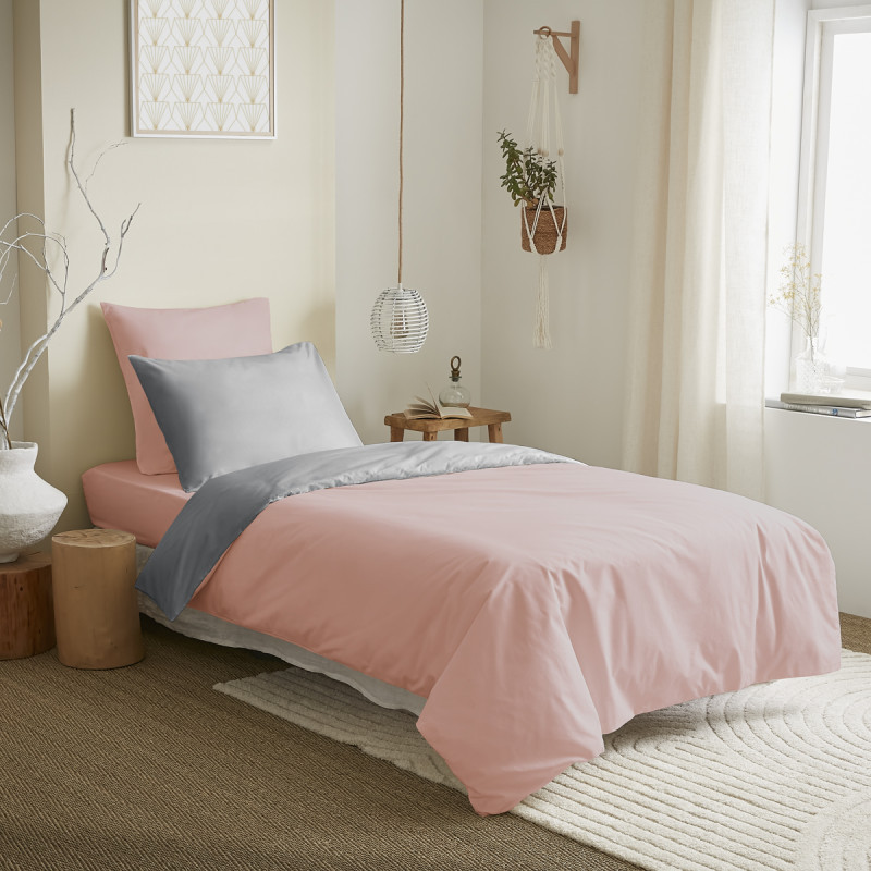 Coton Pur Pack housse de couette et drap housse bicolore 100 % coton