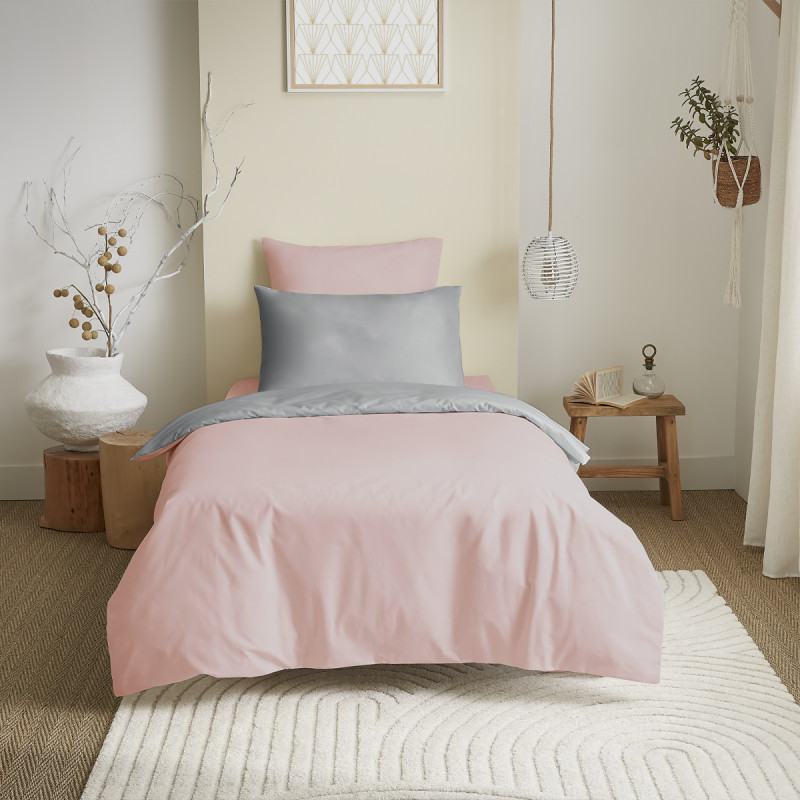 Coton Pur Pack housse de couette et drap housse bicolore 100 % coton