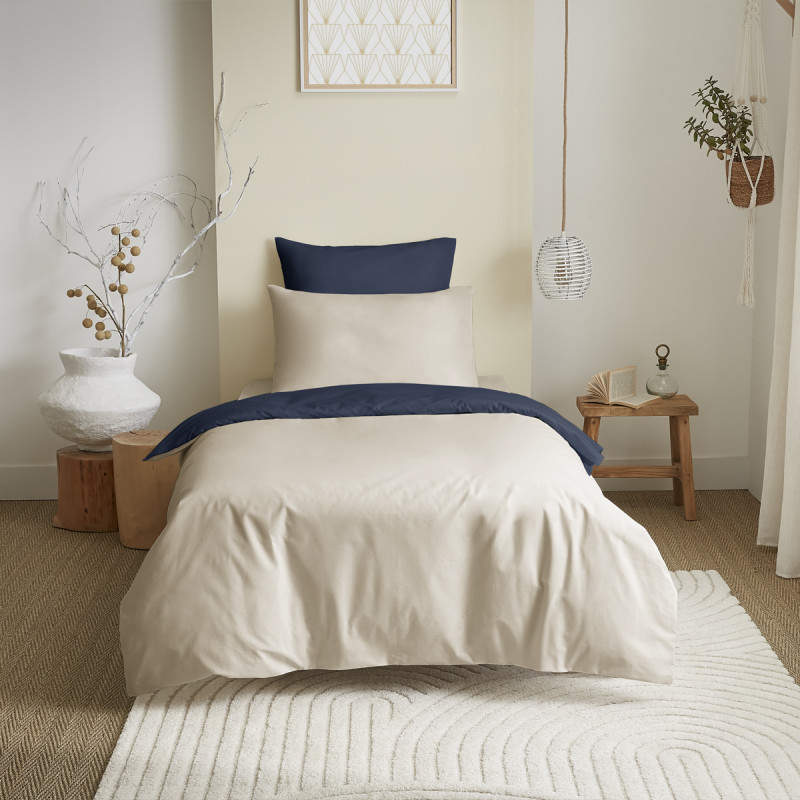 Coton Pur Pack housse de couette et drap housse bicolore 100 % coton