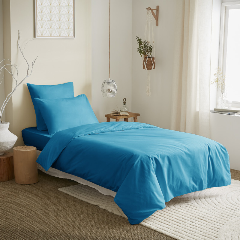 Coton Pur Pack housse de couette et drap housse uni 100 % coton