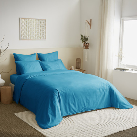 Pack Complet Housse de couette Unicolore - 100% coton / 57 fils/cm² Turquoise 140x190