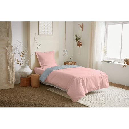 Parure de draps 4P "Duo Premium" Rose Dragée/Nuage 90
