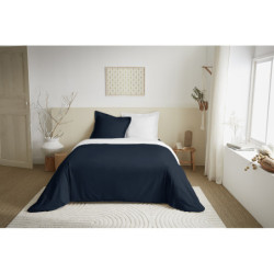 Parure de draps 4P "Duo Premium" Bleu Nuit/Neige 140