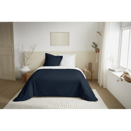 Parure de draps 4P "Duo Premium" Bleu Nuit/Neige 140