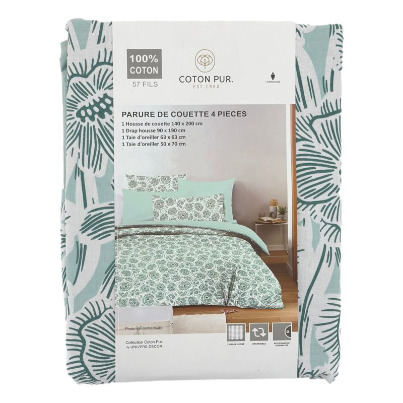 Coton Pur Pack housse de couette et drap housse imprimé 100 % coton – bonnet 25 cm