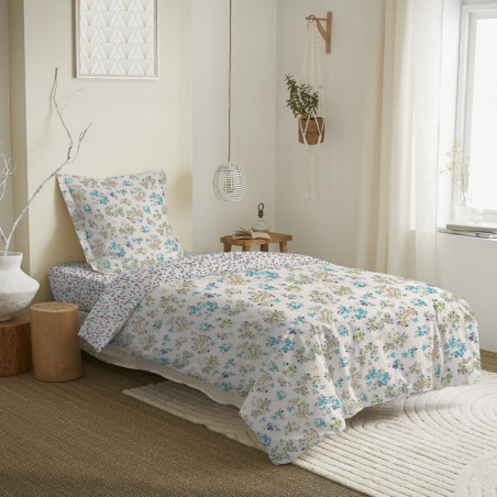 Parure de Couette 2 Pieces 100% Coton TANYA CYAN 140x200