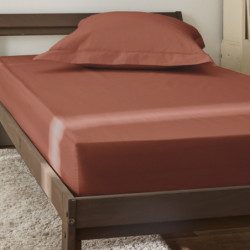 Drap housse Percale Pur Coton Peigné Longues Fibres 80 Fils/cm² Terracotta 90x190