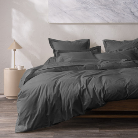 Housse de couette Percale Pur Coton Peigné Longues Fibres 80 Fils/cm² Ardoise 240x220