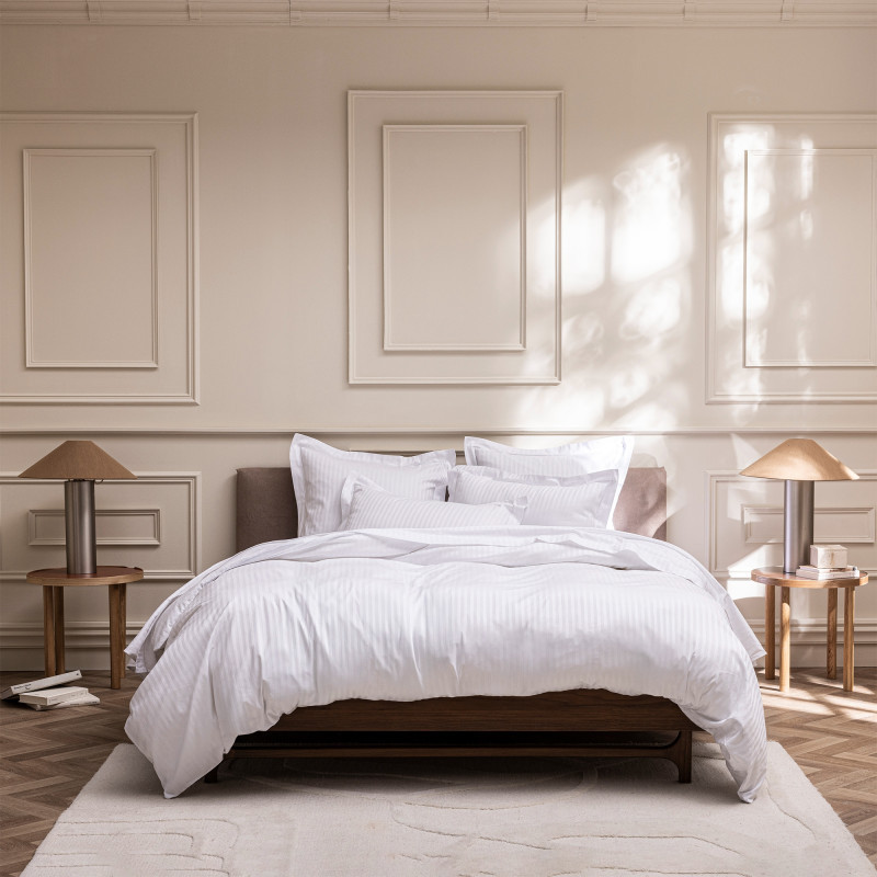 Coton Pur Housse de couette satin de coton 120 fils à fines rayures Prestige