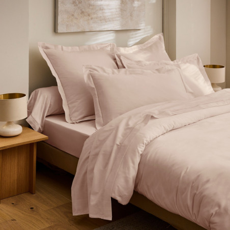 Drap Plat "Prestige" satin de coton - 100% Satin de coton Peigné / 120 fils /cm² Coton Pur Rose Blush 240x300