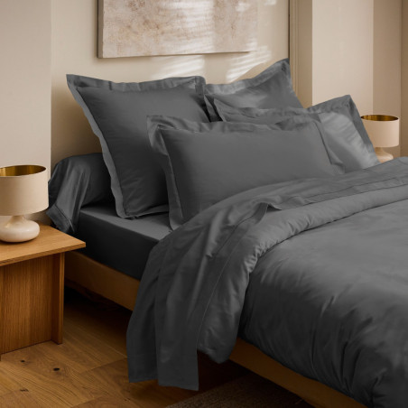 Taie de traversin "Prestige" satin de coton - 100% Satin de coton Peigné / 120 fils /cm² Coton Pur Graphite 45 x 185