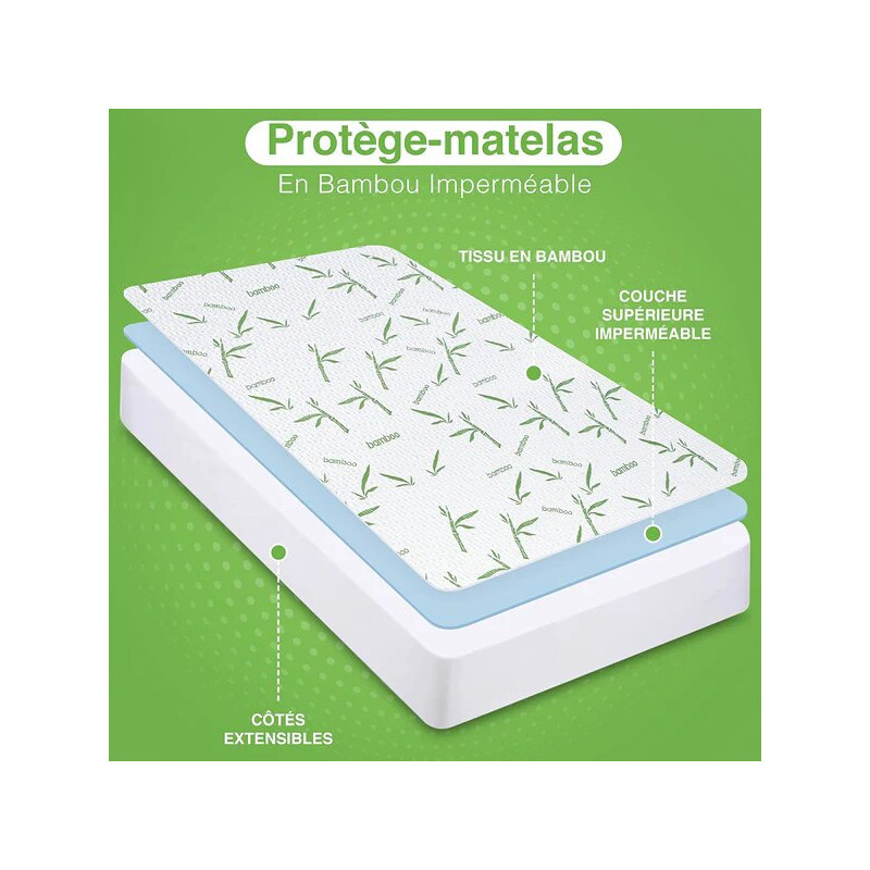 Coton Pur Protège-matelas imperméable bambou