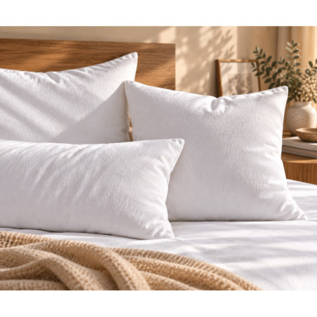 Lot de 2 protège-oreillers imperméable Shield – Molleton gratté 1 face 100% coton Blanc 63x63