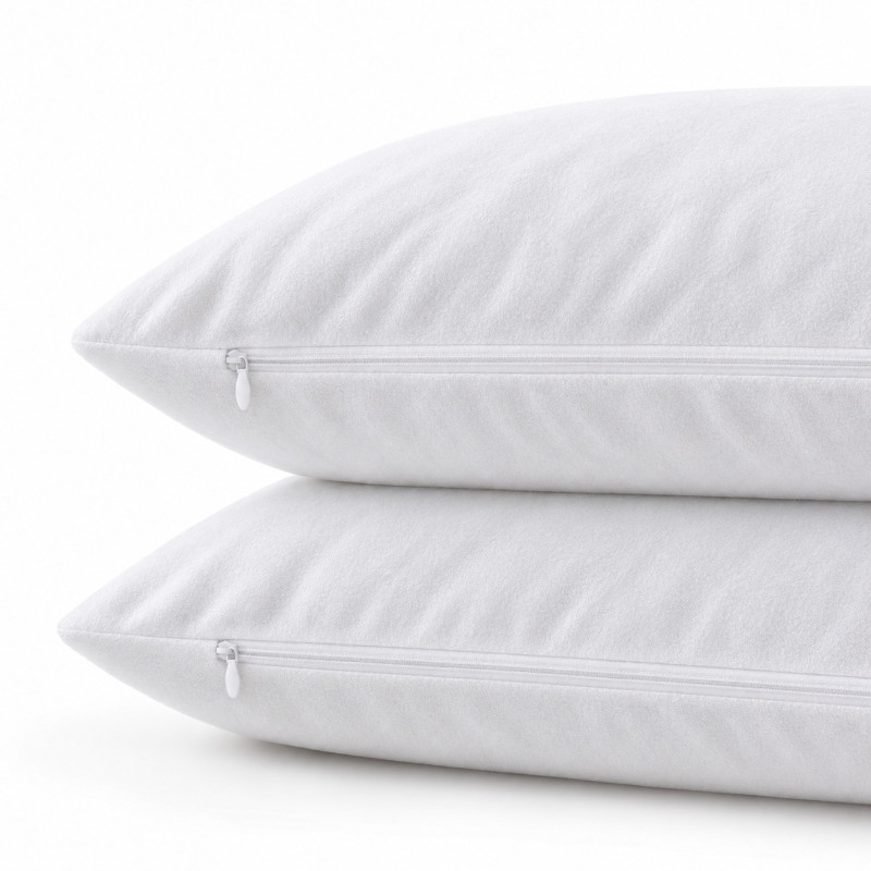 Coton Pur Lot de 2 protège-oreillers imperméables molleton Shield