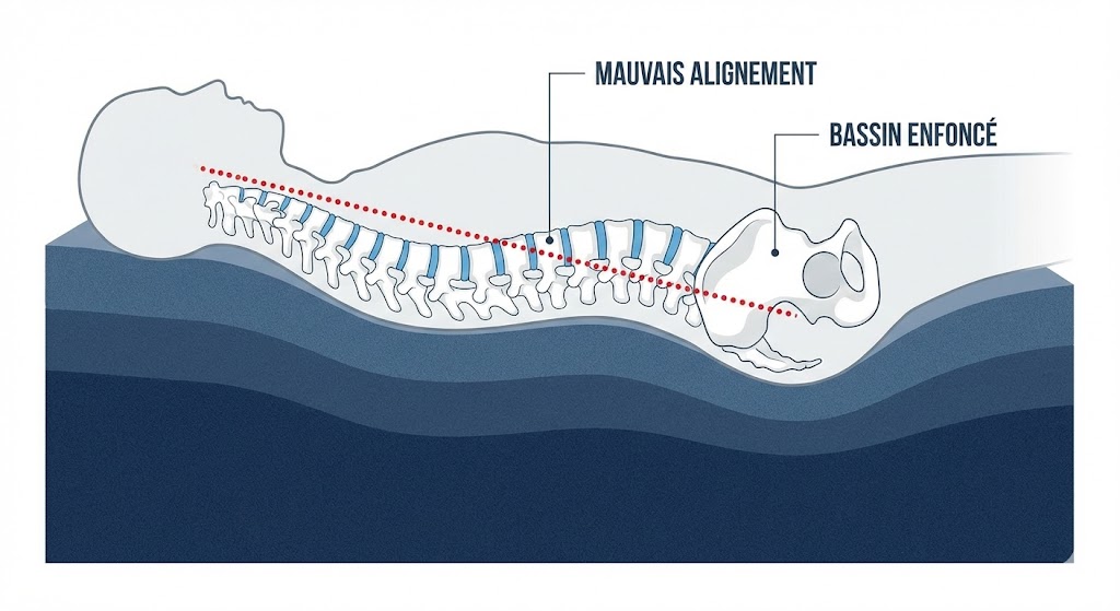 Le mauvais alignement vertébral causé par un matelas inadapté.
